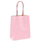 Sacs kraft à poignées torsadées rose pastel - 12 + 6 x H 15 cm - Sacs kraft unis, poignées torsadées