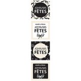 Étiquettes adhésives Joyeuses Fêtes assorties noir / blanc / écru - 35 x 35 mm - Étiquettes cadeaux Noël