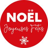 Étiquettes adhésives rondes rouge NOËL joyeuses fêtes et flocons blanc - Étiquettes cadeaux Noël