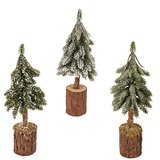 Mini sapin de Noël enneigé sur support bois - vert - H 21 cm - Petits décors d'étalage