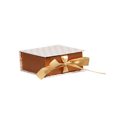 Boîtes kraft Art déco avec couvercle à rabat - blanc / cuivre - 12 x 12 x H 5 cm - Boîtes cadeaux de Noël