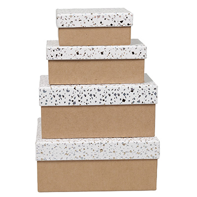 Boîtes cadeaux Terrazzo à couvercle amovible - blanc / brun - 16 x 11 x 6 cm - Boîtages cadeaux-1