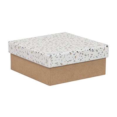 Boîtes cadeaux Terrazzo à couvercle amovible - blanc / brun - 12 x 12 x H15 cm - Boîtages cadeaux