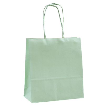 Sacs kraft à poignées torsadées vert pastel - 12 +6 x H 15 cm - Sacs kraft unis, poignées torsadées