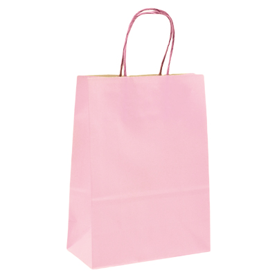 Sacs kraft poignées torsadées rose pastel - 16 + 8 x H 22 cm - Sacs kraft unis, poignées torsadées