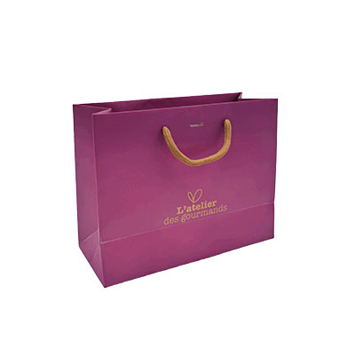 Sacs papier kraft à fenêtre poignées cordelettes - 22+9x17cm - collection Épicerie Fine bordeaux - Sacs pelliculés à motifs-1