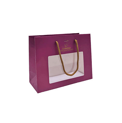 Sacs papier kraft à fenêtre poignées cordelettes - 22+9x17cm - collection Épicerie Fine bordeaux - Sacs pelliculés à motifs-2