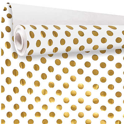 Papier cadeau blanc - Pois or - Papiers cadeaux de Noël-1