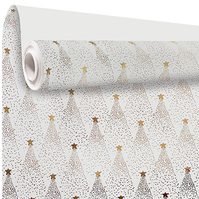 Papier cadeau blanc - Sapins or - Papiers cadeaux de Noël-1