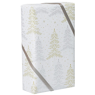 Papier cadeau Arbre de Noël blanc - Sapins or / argent - Papiers cadeaux de Noël-2