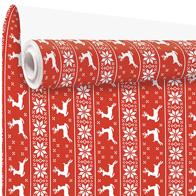 Papier cadeau Jacquard rouge et blanc - Papiers cadeaux de Noël-1