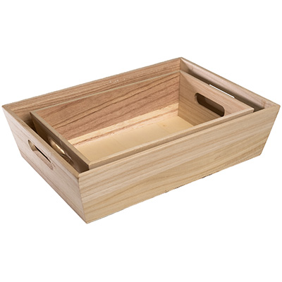 Caisse en bois avec poignées - 35 x 25 x H 9 cm - Coffrets bois-2