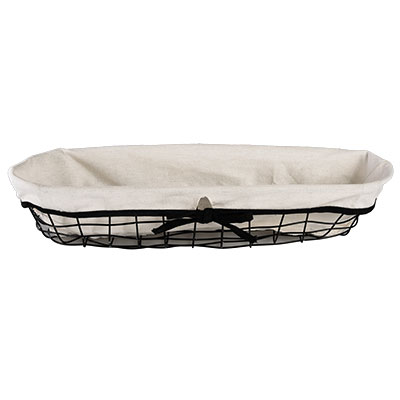 Corbeille ovale métal noir tissu blanc - L 44 + P 12 x H 9 cm - Paniers en métal-1