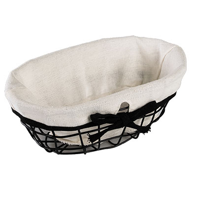 Corbeille ovale métal noir tissu blanc - L 22,5 + P 14 x H 9 cm - Paniers en métal