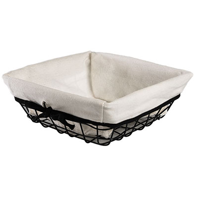 Corbeille carrée métal noir tissu blanc - L 22 + P 22 x H 9 cm - Paniers en métal