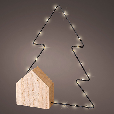 Cadre sapin et maison 22 micro-leds - Décors lumineux-1