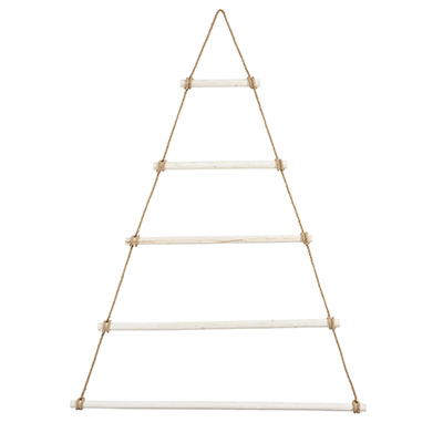 Sapin à suspendre en bois blanchi et corde - Hauteur 150 cm - Décors en métal et bois