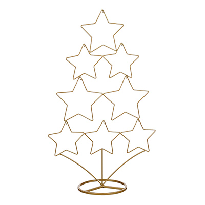 Sapin de Noël Design étoiles or - H 58 cm - Décors en métal et bois