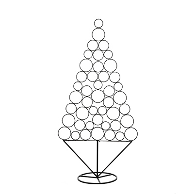 Sapin de Noël Design cercles noirs - H 180 cm - Décors en métal et bois