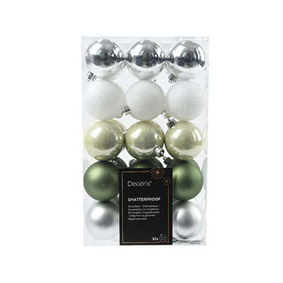 Assortiment de 30 boules incassables - ø 6 cm - Blanc / Argent / Kaki - Boules-1