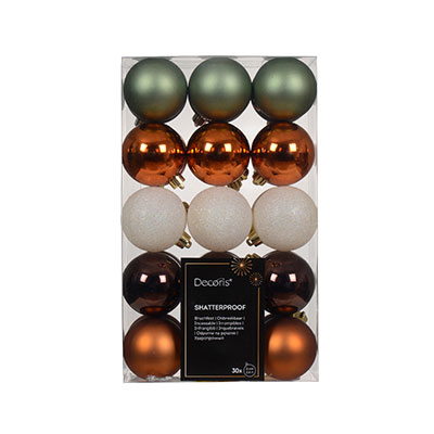 Assortiment de 30 boules incassables - ø 6 cm - Blanc / Marron / Kaki - Boules-1