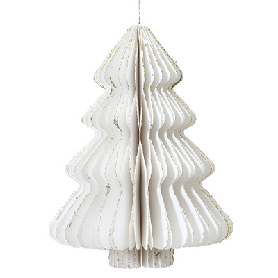 Sapin en papier accordéon - blanc - H 40 cm - Décors en carton