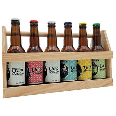 Caisse en bois avec anse pour 10 bouteilles de bière larges - L 38 x P 16 cm - Contenants à bouteilles-2