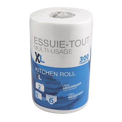 Rouleau essuie-tout 300 formats - 2 plis - 100 % cellulose - Essuie-mains