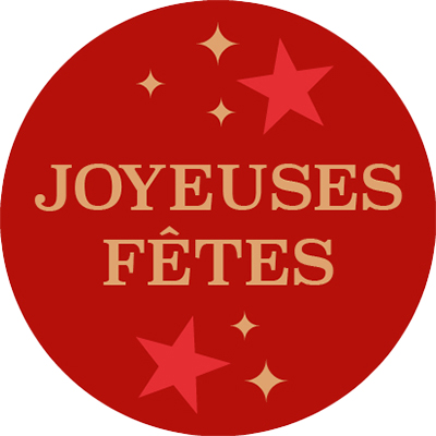 Étiquettes cadeaux adhésives rondes Joyeuses Fêtes rouge/or ø35 mm – Paquet de 500 - Étiquettes cadeaux adhésives