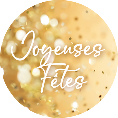 Étiquettes cadeaux adhésives rondes Joyeuses Fêtes paillettes or/blanc ø65 mm – Paquet de 200 - Étiquettes cadeaux adhésives
