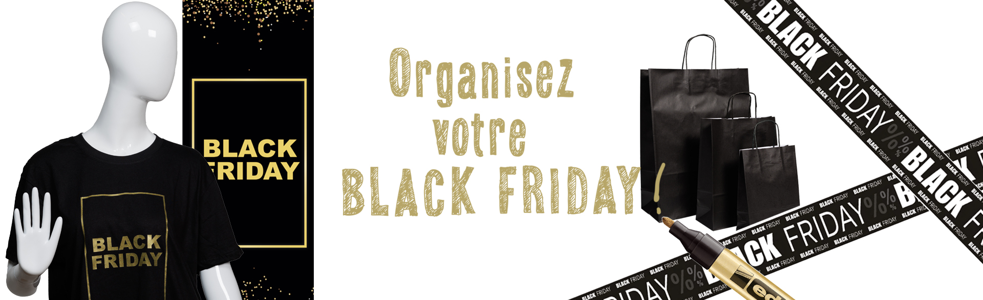 Tout pour le Black Friday : affiches, banderoles, étiquettes